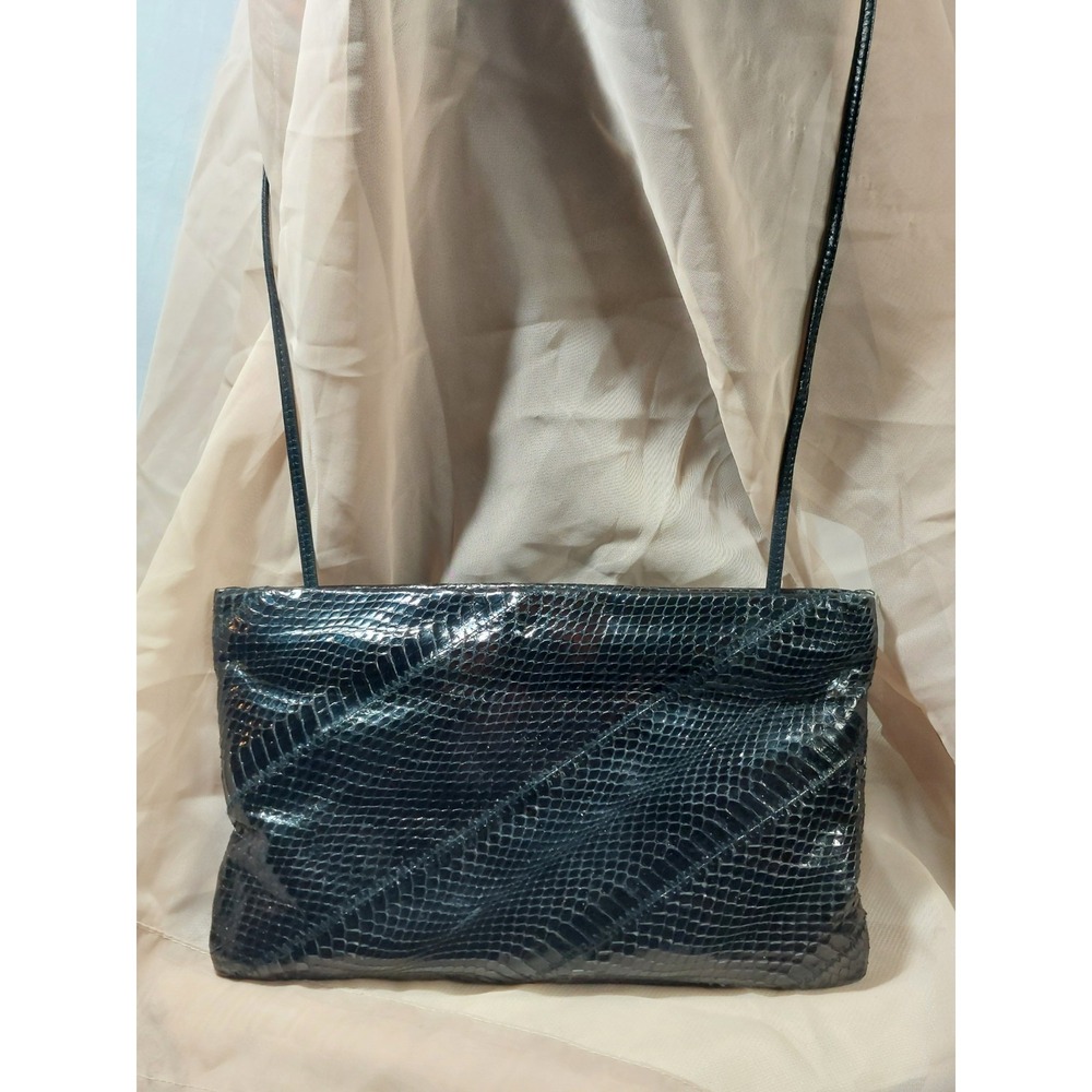 VINTAGE Y2K Black Snakeskin Clutch  Strap Sleek Purse Quiet Luxury Minimal Chic